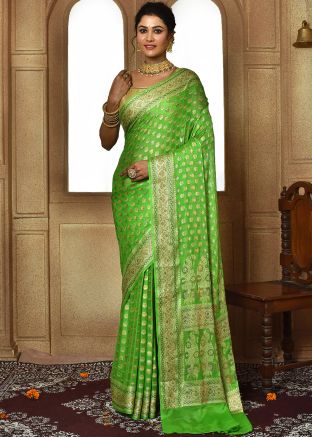Green Zari Woven Saree In Art Silk