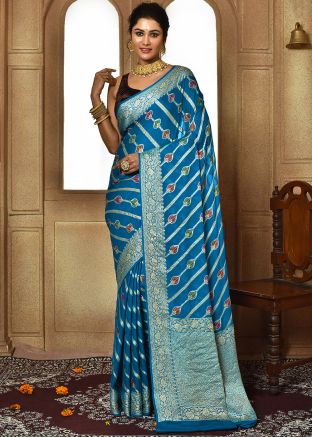Blue Zari Woven Saree In Art Silk