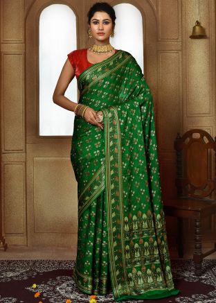 Green Zari Woven Saree In Art Silk
