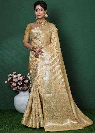 Golden Zari Woven Saree In Art Silk