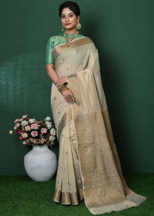 Golden Zari Woven Saree In Art Silk