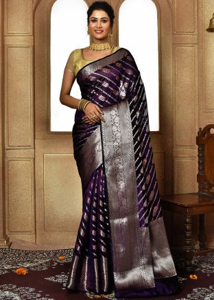 Purple Zari Woven Saree In Art Silk