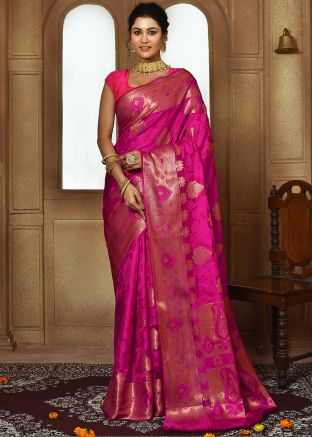 Pink Zari Woven Saree In Art Silk