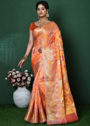 Pink Zari Woven Saree In Art Silk