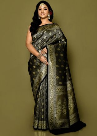 Black Zari Woven Saree In Banarasi Silk