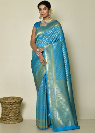 Blue Zari Woven Saree In Banarasi Silk