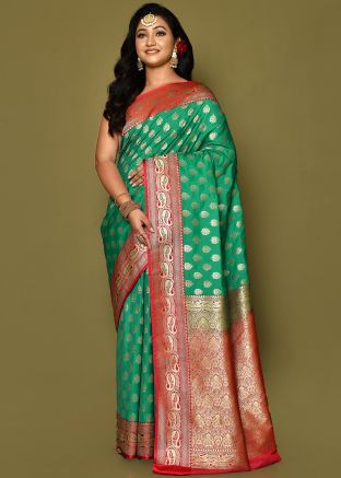 Green Zari Woven Saree In Banarasi Silk