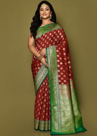 Red Zari Woven Saree In Banarasi Silk