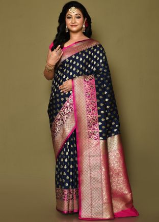 Blue Zari Woven Saree In Banarasi Silk