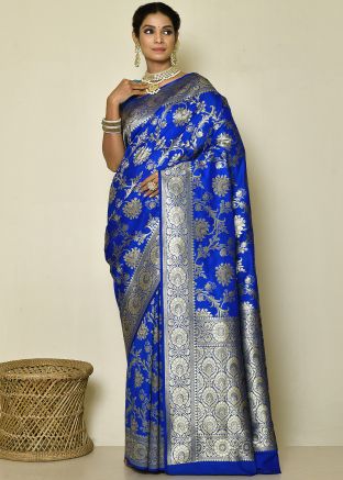 Blue Zari Woven Saree In Banarasi Silk