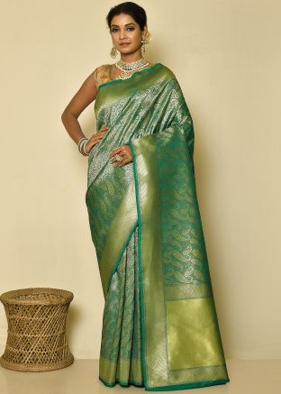 Green Zari Woven Saree In Banarasi Silk
