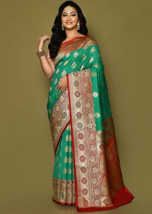 Green Zari Woven Saree In Banarasi Silk