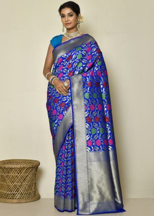 Blue Zari Woven Saree In Banarasi Silk