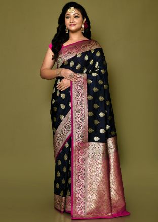 Blue Zari Woven Saree In Banarasi Silk