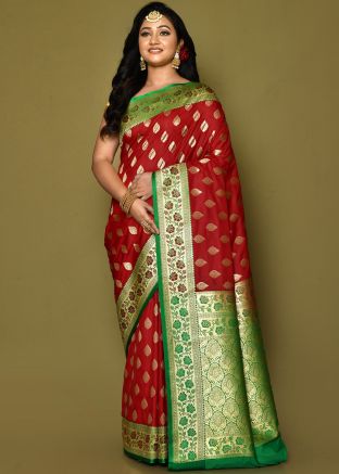 Red Zari Woven Saree In Banarasi Silk