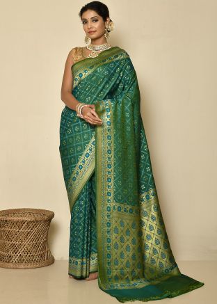 Green Zari Woven Saree In Banarasi Silk
