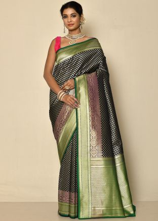 Blue Zari Woven Saree In Banarasi Silk