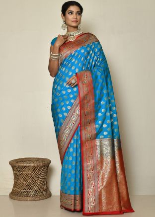 Blue Zari Woven Saree In Banarasi Silk