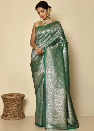 Green Zari Woven Saree In Banarasi Silk