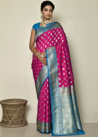 Pink Zari Woven Saree In Banarasi Silk