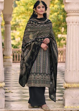 Black Digital Print Palazzo Style Suit & Dupatta
