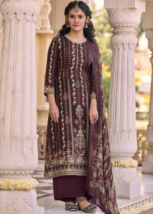 Wine Digital Floral Print Palazzo Suit