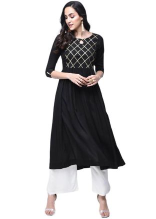 Black Gota Patti Embellished Flared Long Kurta