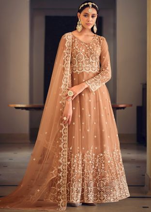 Brown Embroidered Anarkali Suit Set