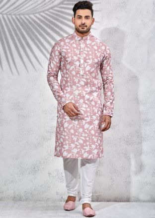 Pink Floral Printed Readymade Kurta Churidar Set