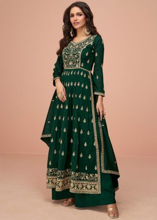 Green Embroidered Palazzo Salwar Suit Set