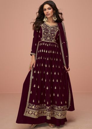 Maroon Embroidered Salwar Suit Set