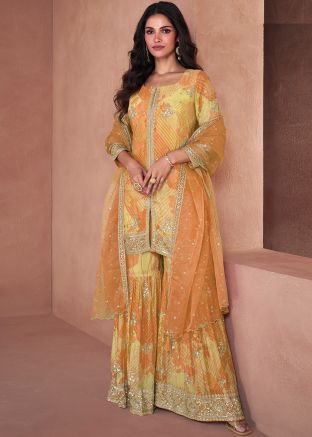 Readymade Multicolor Digital Floral Print Gharara Suit