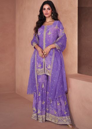 Readymade Purple Digital Floral Print Gharara Suit