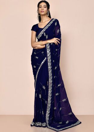 Blue Handwork Saree In Georgette