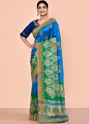 Blue Handwork Saree In Kanjivaram Silk