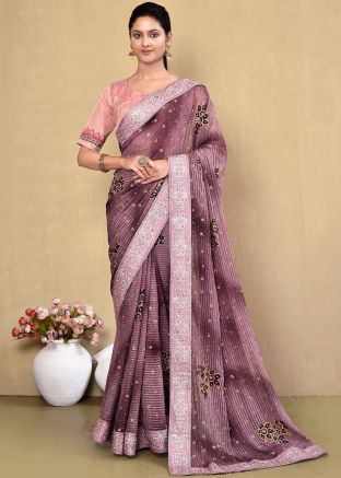 Purple Handwork Saree In Georgette
