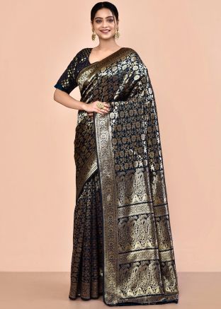 Blue Zari Woven Saree In Kanjivaram Silk