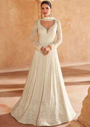 Readyamde Off White Embroidered Abaya Style Suit