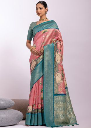 Pink Zari Woven Tissue Saree