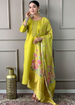 Readymade Green Embroidered Viscose Pant Suit
