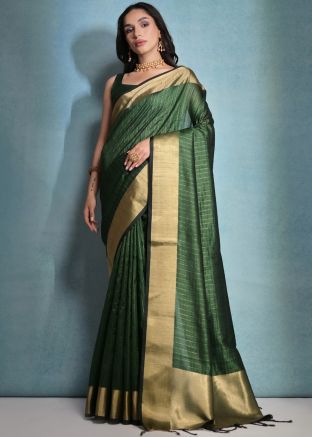 Green Zari Woven Saree In Art Silk