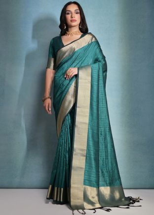 Blue Zari Woven Saree In Art Silk