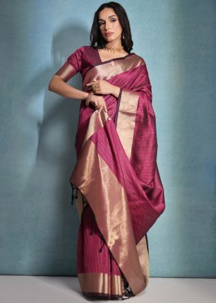 Pink Zari Woven Saree In Art Silk