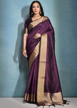 Purple Zari Woven Saree In Art Silk