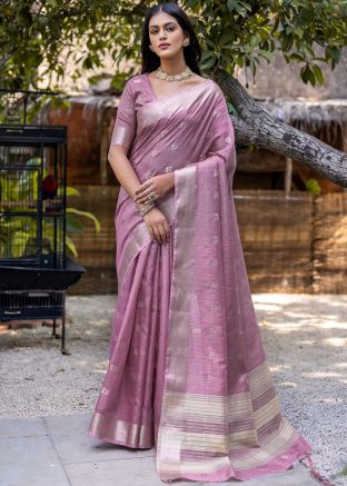 Purple Zari Woven Saree In Cotton