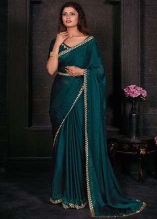Green Stone Work Saree In Georgette