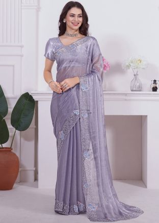 Lavender Purple Embroidered Border Saree