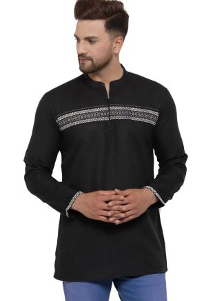 Black Readymade Cotton Silk Short Kurta