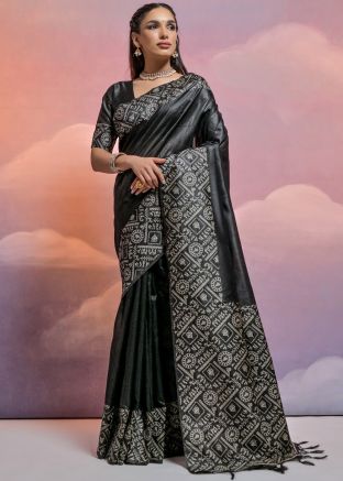 Black Woven Work Saree In Art Silk