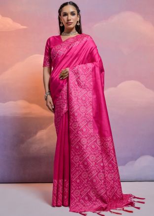 Magenta Art Silk Saree In Woven Work